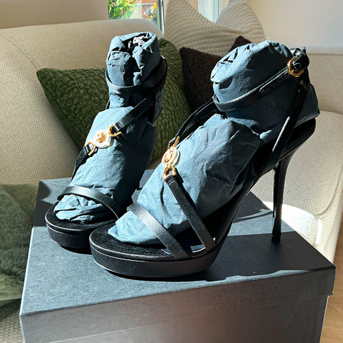 Versace black silk platform - black,